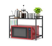 Wintem - Ripiano Salvaspazio Cucina, Scaffale a 2 Livelli Regolabile con Ganci Porta Utensili, Ideale come Ripiano per Microonde, Forno e Alzatina Cucina Salvaspazio