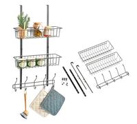 Wintem Scaffale in Metallo Portaoggetti Multiuso con 5 Ganci e 2 Ripiani 39x16x71,5cm Nero - Ideale per Vari Ambienti come Cucina, Bagno o Camera - Facile da Appendere Dietro le Porte, Senza Foratura