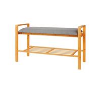 Wintem - Scarpiera a Panca da Ingresso in Bambù con Cuscino Imbottito e Ripiano Portaoggetti a Doghe per Scarpe e Accessori, Design Naturale Salvaspazio, Facile da Montare e Pulire