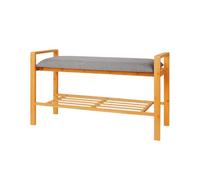 Wintem - Scarpiera a Panca da Ingresso in Bambù con Cuscino Imbottito e Ripiano Portaoggetti a Doghe per Scarpe e Accessori, Design Naturale Salvaspazio, Facile da Montare e Pulire