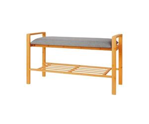 Wintem - Scarpiera a Panca da Ingresso in Bambù con Cuscino Imbottito e Ripiano Portaoggetti a Doghe per Scarpe e Accessori, Design Naturale Salvaspazio, Facile da Montare e Pulire