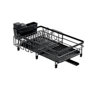 Wintem - Scolapiatti Estensibile da Appoggio Antiruggine con Portaposate Rimovibile e Vassoio Raccogligocce, Ideale come Scola Piatti da Appoggio Sopra Lavandino per Cucina Ordinata e Moderna