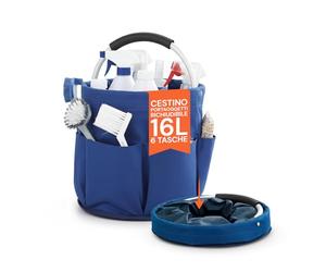 Wintem - Secchio Pieghevole Multiuso 16 Litri per Pulizie Casa e Auto, secchio Salvaspazio con Tasche Organizer, Uso Domestico e Outdoor, Materiale Impermeabile Resistente