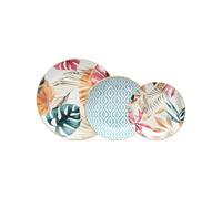 Wintem Servizio di Piatti 18 Pezzi in Porcellana Resistente con Decorazioni Tropicali e Colori Vivaci - Set per 6 Persone con Piatti Piani, Fondi e da Frutta - Comodamente Lavabili in Lavastoviglie