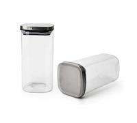 Wintem Set 2 Barattoli in Vetro Borosilicato 1,2L 10x15,5x10cm - Coperchio in Acciaio Inox e Chiusura Ermetica in Silicone - Ideali per Conservare Alimenti Secchi e Liquidi - Lavabili in Lavastoviglie