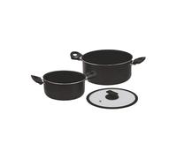 Wintem Set 2 Casseruole Alluminio con Coperchio in Vetro 20/24 cm Nero - Manici Ergonomici per Presa Sicura e Comoda - Fondo Antiscivolo e Rivestimento Antiaderente - Coperchio con Bordo in Silicone