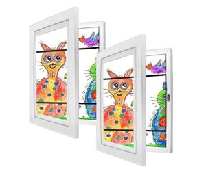 Wintem - Set 2 Cornici A4 Bianche con Apertura Frontale e Chiusura Magnetica, Vetro Trasparente e Struttura in MDF, Cambio Rapido da Parete per Foto, Certificati e Documenti, Design Moderno (Bianco)