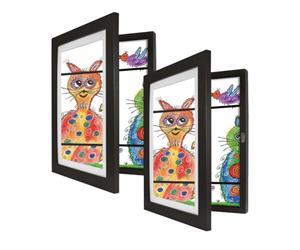 Wintem - Set 2 Cornici A4 Nere con Apertura Frontale e Chiusura Magnetica, Vetro Trasparente e Struttura in MDF, Cambio Rapido da Parete per Foto, Certificati e Documenti, Design Moderno - (Nero)