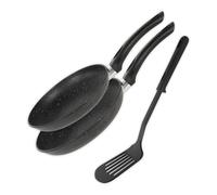 Wintem - Set 2 Padelle Antiaderenti Ø20-24cm con Spatola Forata, Compatibili con Tutti i Piani Cottura, Rivestimento Effetto Marmo per Cottura Sana, Manico Ergonomico Antiscottatura, Facili da Pulire