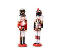 Wintem - Set 2 Statuine Schiaccianoci in Legno Dipinti a Mano per Decorazioni Natalizie Tradizionali e Addobbi per la Casa, Ideali per Tavolo Camino e Regalo di Natale Unico