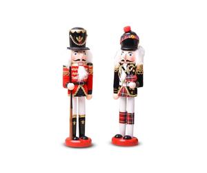 Wintem - Set 2 Statuine Schiaccianoci in Legno Dipinti a Mano per Decorazioni Natalizie Tradizionali e Addobbi per la Casa, Ideali per Tavolo Camino e Regalo di Natale Unico