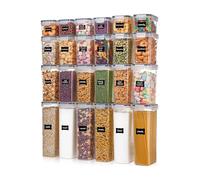 Wintem - Set 24 Contenitori Ermetici per Alimenti Impilabili in PP Trasparente con Chiusura Ermetica e 24 Etichette Incluse per Organizzare e Conservare in Dispensa