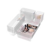 Wintem -Set 25 Organizzatori per Cassetti e Scrivanie Trasparenti Multiuso Impilabili in Plastica Resistente, Ideali per Cucina, Ufficio e Bagno, Facili da Pulire e Modulari per Ogni Spazio