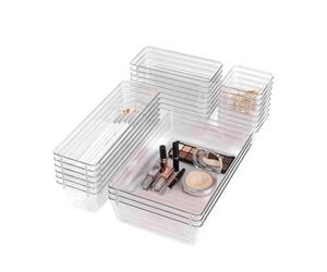 Wintem -Set 25 Organizzatori per Cassetti e Scrivanie Trasparenti Multiuso Impilabili in Plastica Resistente, Ideali per Cucina, Ufficio e Bagno, Facili da Pulire e Modulari per Ogni Spazio