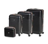Wintem Set 3 Valigie in ABS con 4 Ruote a 360° e Beauty Case - Ogni Trolley è Dotato di Sacca a Rete, Elastico Ferma Indumenti e Cerniera Singola - le Valigie hanno 3 Altezze Diverse, 55/66/76cm Nero