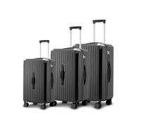 Wintem Set 3 Valigie in ABS e 4 Ruote Piroettanti - i Trolley Includono Sacca a Rete, Elastico Ferma Indumenti e Cerniera Singola - Valigie con Diverse Altezze 56/66/76cm, Nero