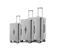 Wintem Set 3 Valigie Trolley in ABS con 3 Altezze 55/66/76cm - le Valigie sono Dotate di Sacca a Rete, Elastico Ferma Indumenti e Cerniera Singola e 4 Doppie Ruote a 360°, Argento