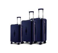 Wintem Set 3 Valigie Trolley in ABS - Trolley Con 4 Doppie Ruote Girevoli a 360° - Valigie Dotate di Sacca a Rete, Elastico Ferma Indumenti e Cerniera Singola - 56/66/76cm Blu