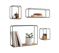Wintem - Set 4 Mensole da Muro Decorative Multiuso da Parete in MDF e Acciaio Nero, Design Moderno Salvaspazio per Soggiorno Camera Ufficio, Mensole da Parete per Libri Piante e Oggetti Vari