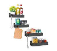 Wintem - Set 4 Scaffali Magnetici Organizer Cucina Nero per Frigo con Ganci Integrati, Facile da Applicare, Portaspezie Salvaspazio per Tenere Barattoli, Spezie ed Utensili Sempre Ordinati