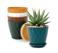 Wintem - Set 5 Vasi per Piante da Interno 15cm con Foro di Drenaggio, Sottovaso Rimovibile, Plastica Resistente Multicolore, Ideali per Arredare Casa con Stile e Coltivare con Facilità