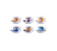 Wintem Set 6 Tazzine da Caffè in Porcellana con Fantasie Occhi - Set Moderno Ideale per Ogni Occasione - Pittini Sotto Tazza e Tazzine Sono Lavabili in Lvastoviglie e Utilizzabili in Microonde