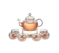 Wintem - Set con 6 Tazzine Resistenti al Calore con Infusore e Base Portacandela, Teiera in Vetro 600ml, Ideale per Tè Sfuso e Infusi, Elegante Idea Regalo Raffinata