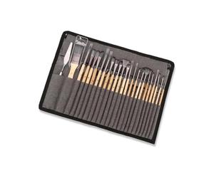 Wintem - Set Pennelli 24 Pezzi in Nylon e Alluminio con Manico in Legno Naturale Ergonomico per Colori Acrilici e Acquerelli, Facili da Pulire e Ideali per Pittura su Tela o Legno