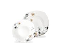 Wintem Set Piatti 18 Pezzi Quadrati in Porcellana - Servizio Tavola con Decorazione Floreale Narciso - Piatti Bianchi Moderni per 6 Persone