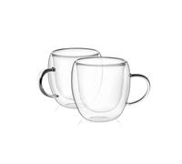 Wintem Set Tazze per Caffè e Tè 250ml - Diametro 8,3cm - Fatte di Vetro Borosilicato sono Resistenti ed Eleganti - Doppie Pareti per Isolamento Termico - Manico Ergonomico - Resistono Fino a 300°C