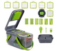 Wintem - TagliaVerdure Multifunzione con 7 Lame Intercambiabili, Contenitore Integrato per Affettare e Sminuzzare, Uso Sicuro in Cucina, Taglio Rapido e Preciso per Preparazioni Professionali