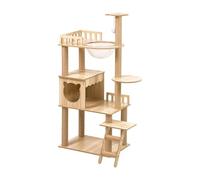 Wintem - Tiragraffi per Gatti Multilivello con Cuccia, Piattaforme in MDF e Colonne in Sisal, H135 cm, con Amaca Trasparente e Pallina Pendente, per Gioco, Relax e Osservazione