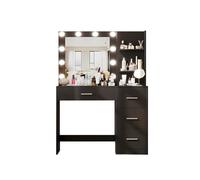 Wintem - Toeletta Completa con Specchio Luminoso LED Regolabile, 4 Cassetti Capienti, Ripiani Laterali e Design Moderno, Toeletta da Trucco Salvaspazio per Casa e Camera da Letto (Nero)