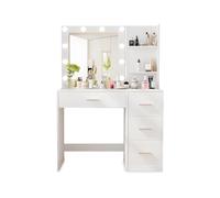 Wintem - Toeletta Completa con Specchio Luminoso LED Regolabile, 4 Cassetti Capienti, Ripiani Laterali e Design Moderno, Toeletta da Trucco Salvaspazio per Casa e Camera da Letto (Nero)