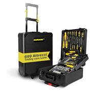 WINTEM - Trolley Porta Attrezzi 699 Pezzi Inclusi, Cassetta Attrezzi Completa, Acciaio Cromo-Vanadio (CR-V), Ruote Silenziate, Manico Telescopico e 4 Vassoi Estraibili, Kit Utensili, Casa e Officina