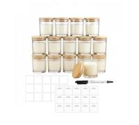 Wintem - Vasetti Vetro Piccoli per Candele Set 15 Barattoli 170 ml con Coperchio bambù, Etichette e Penna Inclusa per Kit Candele Fai da Te, Porta Candele Personalizzabili e Bomboniere Eleganti