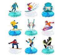 Winter Birthday Party Decorations - 3D Honeycomb Ornaments | 9-Piece Ski Themed Birthday Decoration DIY Kit | 15.8-18cm Length, Paper For Party Art Projects, Ski Celebrations, Table, Show