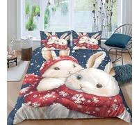 Winter bunniesSet Di Copripiumino morbida 3 pezzi motivo 3D cerniera nascosta Cute cartoon style copripiumino con federe soffice ultra morbido e traspirante for bambini Super king（260x220cm）
