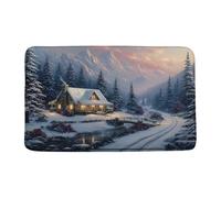 Winter Cabin Christmas Snow Scene Snowy Mountain Pine Tree Country Rustic Tappeto Entrata Antiscivolo Zerbino Asciugapassi Trappola Sporco Zerbino Ingresso Per Esterno Interno Cucina 40X60Cm