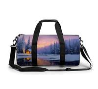 Winter Cabin in The Forest Borsa da palestra da viaggio per donne e uomini borsa da viaggio cilindrica borsa da allenamento sportiva con tracolla