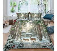 Winter cabin scenecopripiumino microfibra 3 Pezzi stampa di 3D con cerniera Woodland holiday art Set Di Copripiumino con federe traspirante morbida for ragazzi Double（200x200cm）