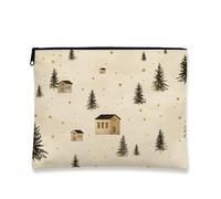 Winter Cabin - Trousse da viaggio per cosmetici, con casetta rustica e alberi di pino, da donna, piccola borsa portatile in tela con cerniera, borsa da toilette per la cura della pelle delle vacanze