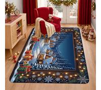 Winter Cabin Village Scene Christmas Area Tappeto 90 x 150 cm