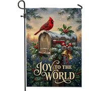 Winter Cardinal Mailbox Holiday Quote Christmas Garden Flag 30,5 x 45,7 cm | Scena della cassetta postale invernale, bandiera del cortile, bacche di agrifoglio, campane dorate, rami di pino