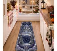 Winter Castle Landscape Tappeto Runner Natale 2x6 | Paesaggio invernale, tappeto runner corridoio, foresta innevata, bordo ornato, castello fantasy, accenti stagionali per la