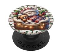 Winter Cat With Christmas Lights & Mistletoe Cute Snowflake PopSockets PopGrip Adesivo