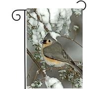Winter Christmas Birds Titmouse Animal Tree Snow Seasonal Bandiere Robuste Bandiera Durevole Bandiera Da Giardino Per Cortile Balcone Prato 30X45Cm