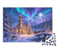 Winter Church Puzzle 1000 Pezzi Materialee Riciclato Aurora Snowscape Puzzle per Ragazzi e Ragazze Dai 6 Anni in Su Educativo Gioco Challenge Genitore Figlio Toy 70x50cm/1000pezzi
