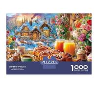 Winter Cozy Scene Jigsaw Puzzles for Adults The Impossible Challenge 1000 Pieces Tea Party Whimsical Treats Difficult Hard Jigsaw Puzzles for Man And Woman with Letters on Back 38x26cm/1000pcs