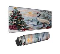 Winter Crane - Tappetino per mouse da gioco grande, bianco e nero, elegante motivo uccello cucito, in gomma, antiscivolo, lavabile, per casa e ufficio, computer portatile, 30,5 x 81,5 cm